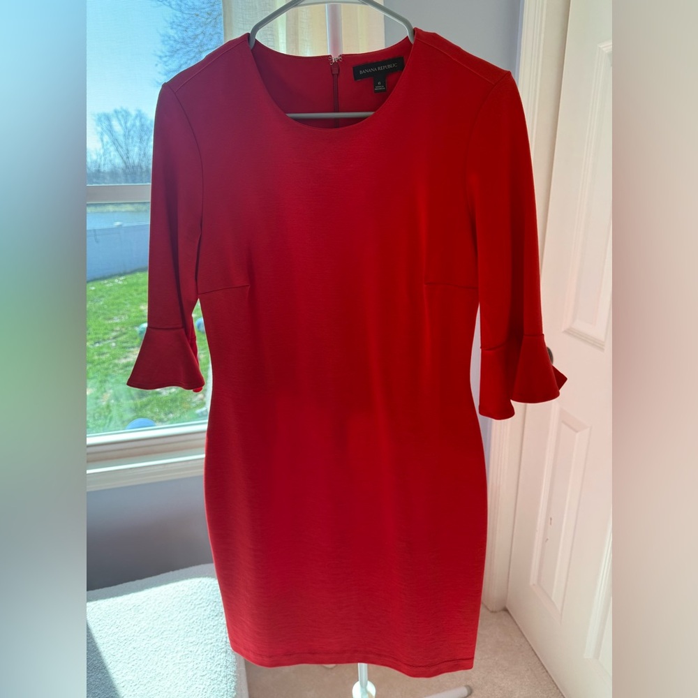 Banana Republic Red Ponte Sheath Dress with Flutter Sleeves - Picture 2 of 2